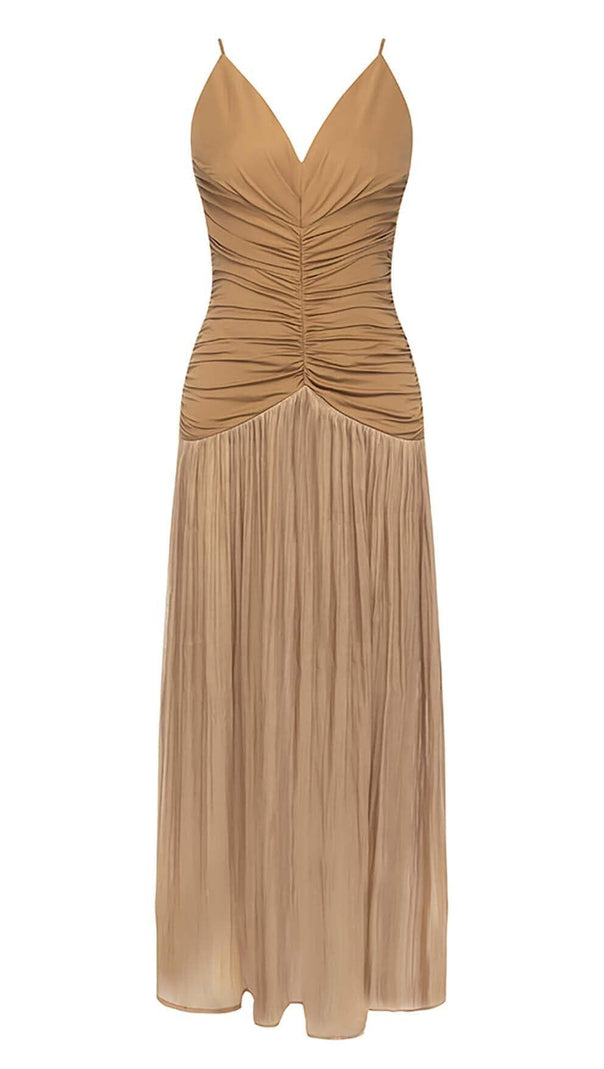 AIIZIE PLEATED STRAPPY MIDI DRESS IN BROWN - product image