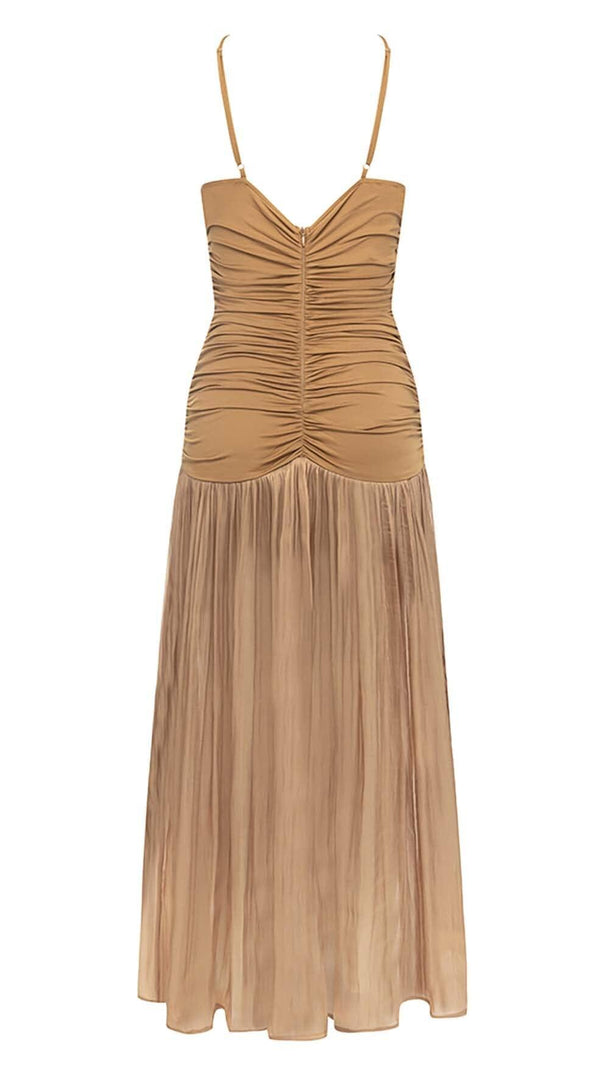 AIIZIE PLEATED STRAPPY MIDI DRESS IN BROWN - product image