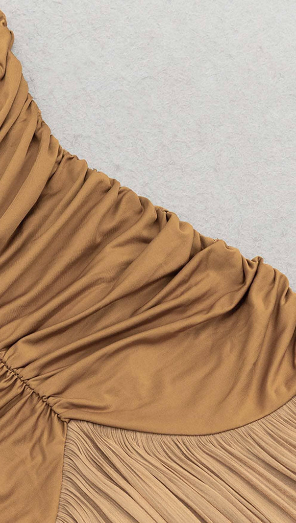 AIIZIE PLEATED STRAPPY MIDI DRESS IN BROWN - product image