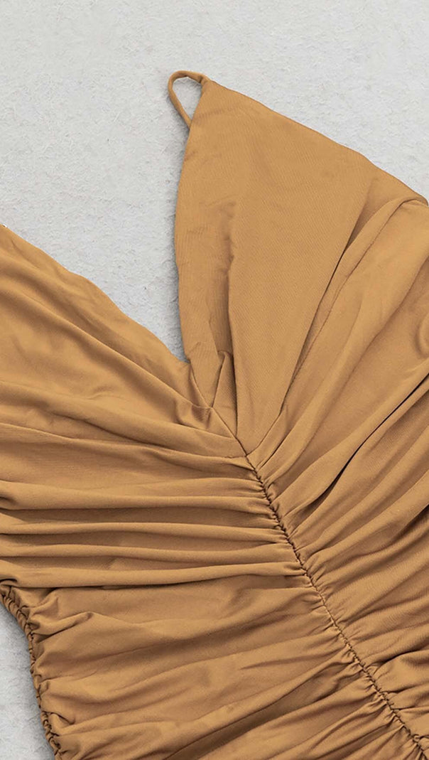 AIIZIE PLEATED STRAPPY MIDI DRESS IN BROWN - product image