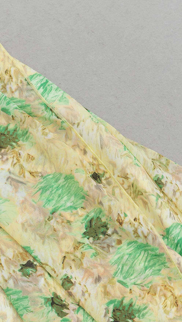 AIIZIE FLORAL PRINT HEM HALTER DRESS IN GREEN - product image
