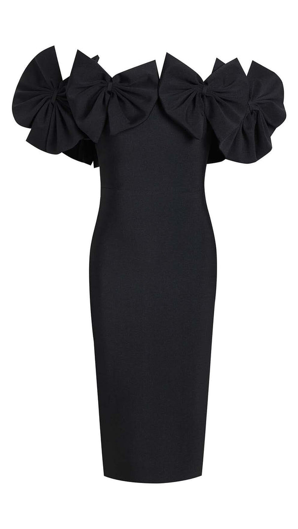 AIIZIE BOW-EMBELLISHED BANDAGE MIDI DRESS IN BLACK - product image