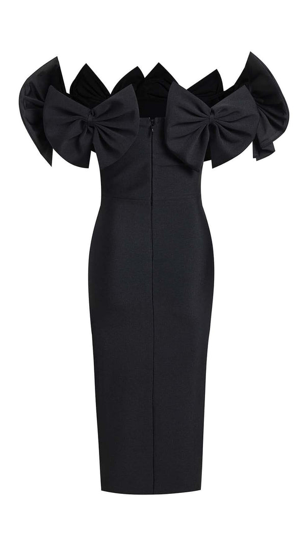 AIIZIE BOW-EMBELLISHED BANDAGE MIDI DRESS IN BLACK - product image