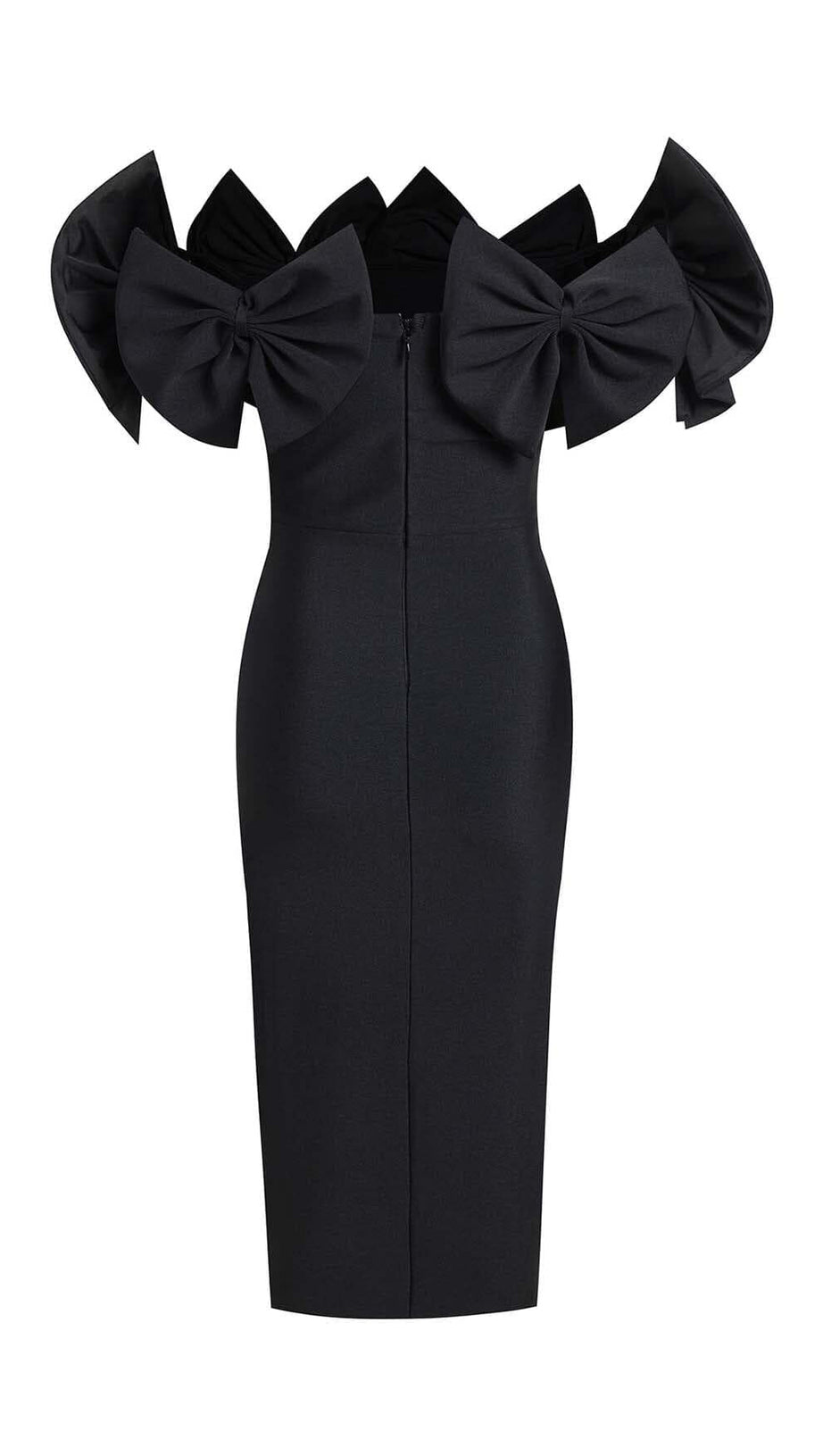 ABITO MIDI CON BENDAGGI E FIOCCO NERO