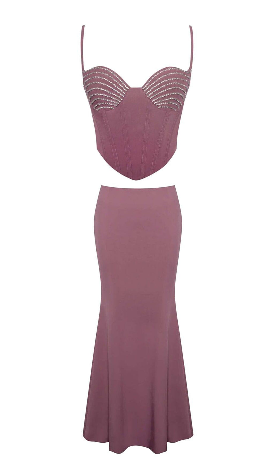 CRYSTAL CORSET MIDI DRESS IN AMETHYST