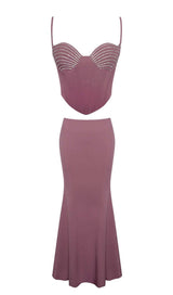 CRYSTAL CORSET MIDI DRESS IN AMETHYST