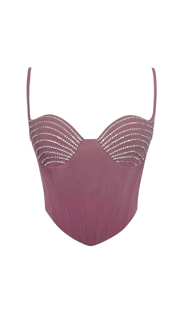 AIIZIE CRYSTAL CORSET MIDI DRESS IN AMETHYST - product image
