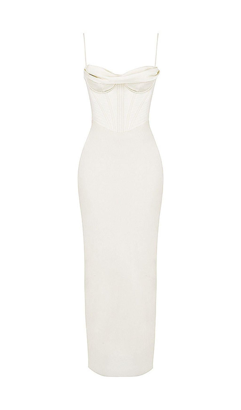 SATIN CORSET MAXI DRESS IN IVORY