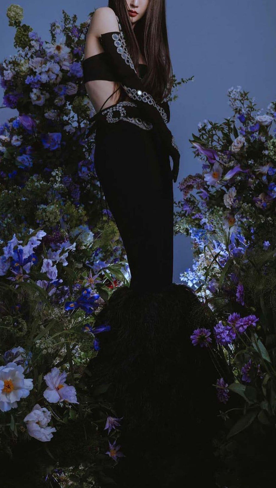 ABITO MIDI MONOSPALLA CON CRISTALLI NERO