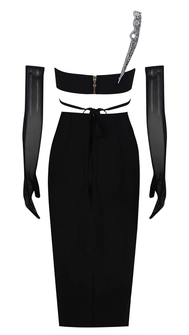 AIIZIE CRYSTAL ONE-SHOULDER MIDI DRESS IN BLACK - product image