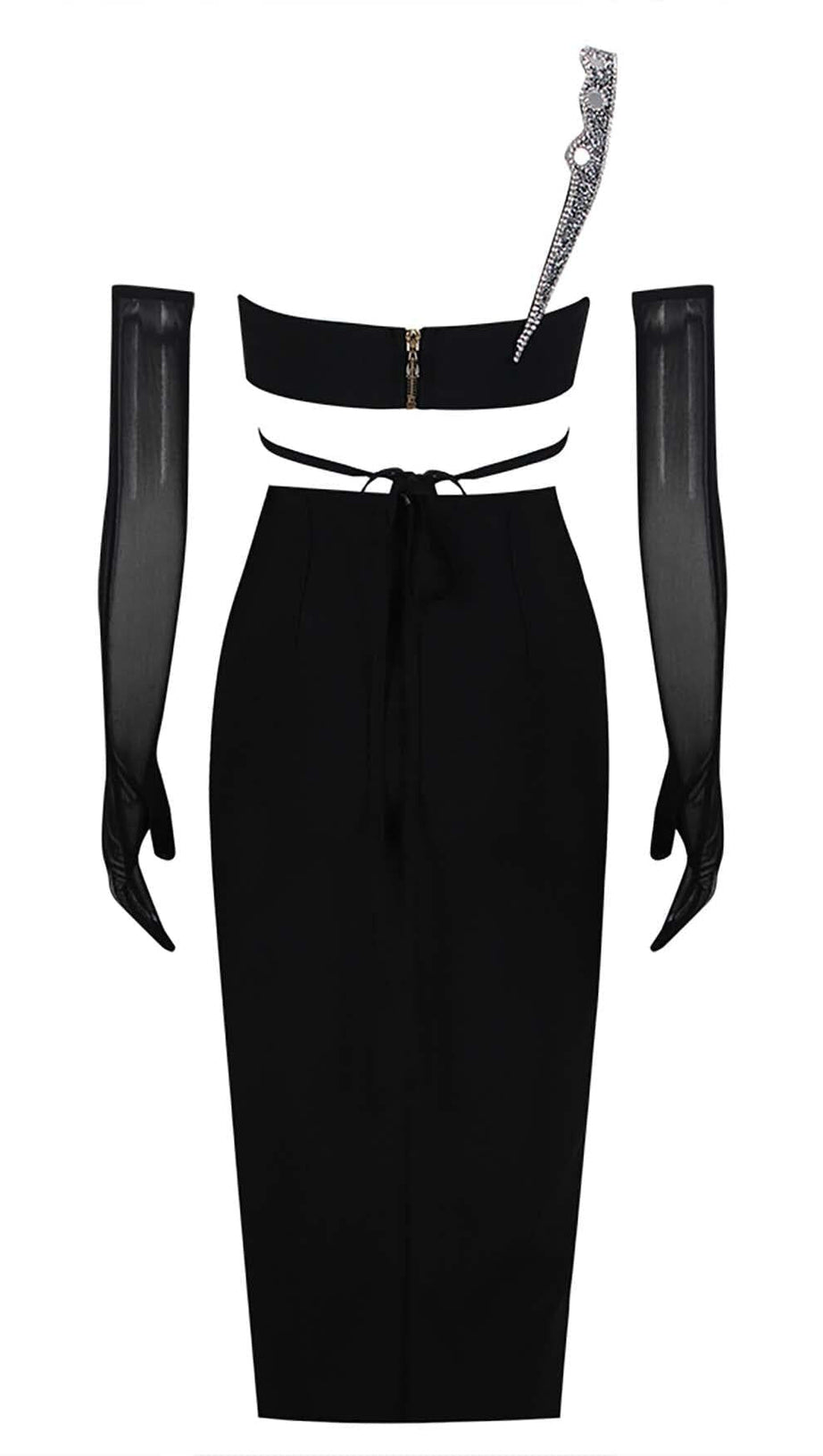 ABITO MIDI MONOSPALLA CON CRISTALLI NERO