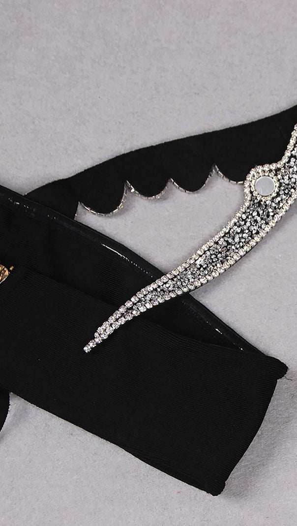 AIIZIE CRYSTAL ONE-SHOULDER MIDI DRESS IN BLACK - product image