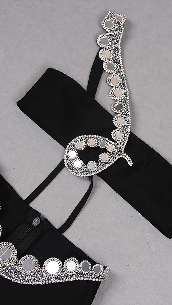 AIIZIE CRYSTAL ONE-SHOULDER MIDI DRESS IN BLACK - product image