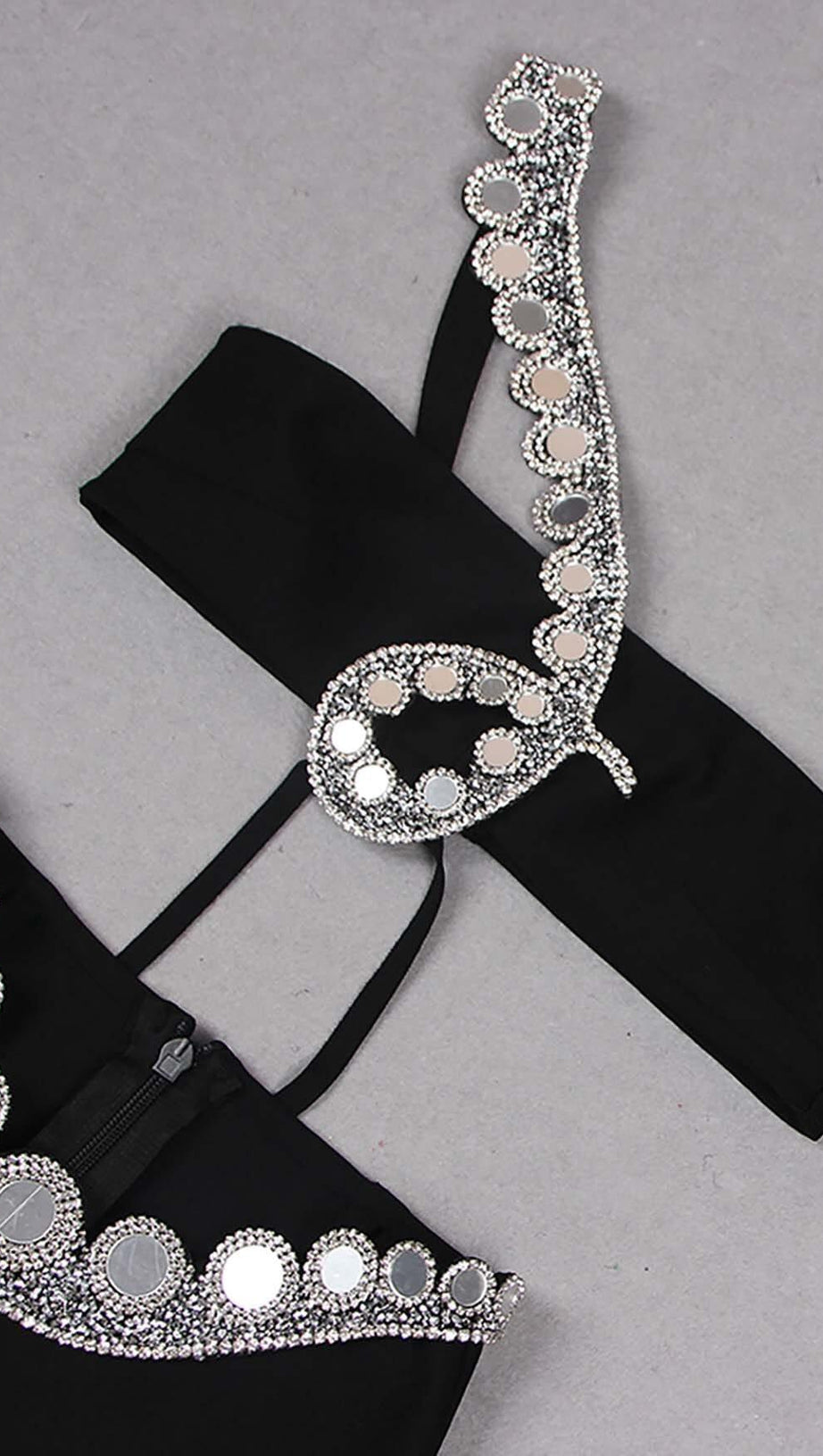 ABITO MIDI MONOSPALLA CON CRISTALLI NERO