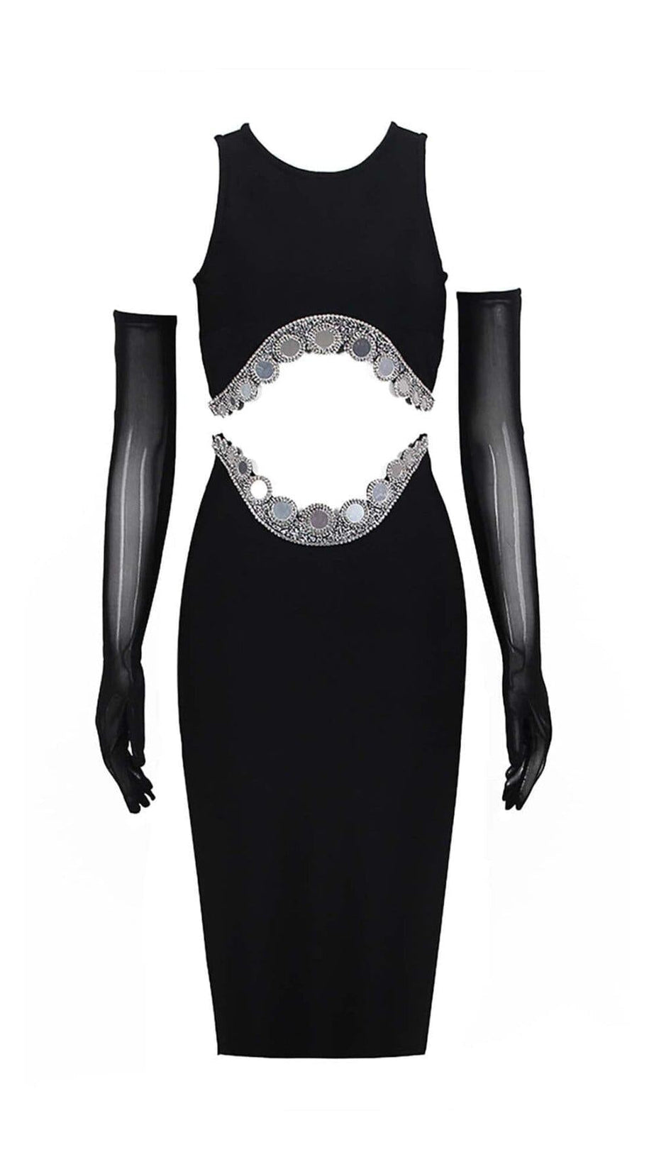 JEWELLED TENTACLE TWO PIECE SUIT IN BLACK