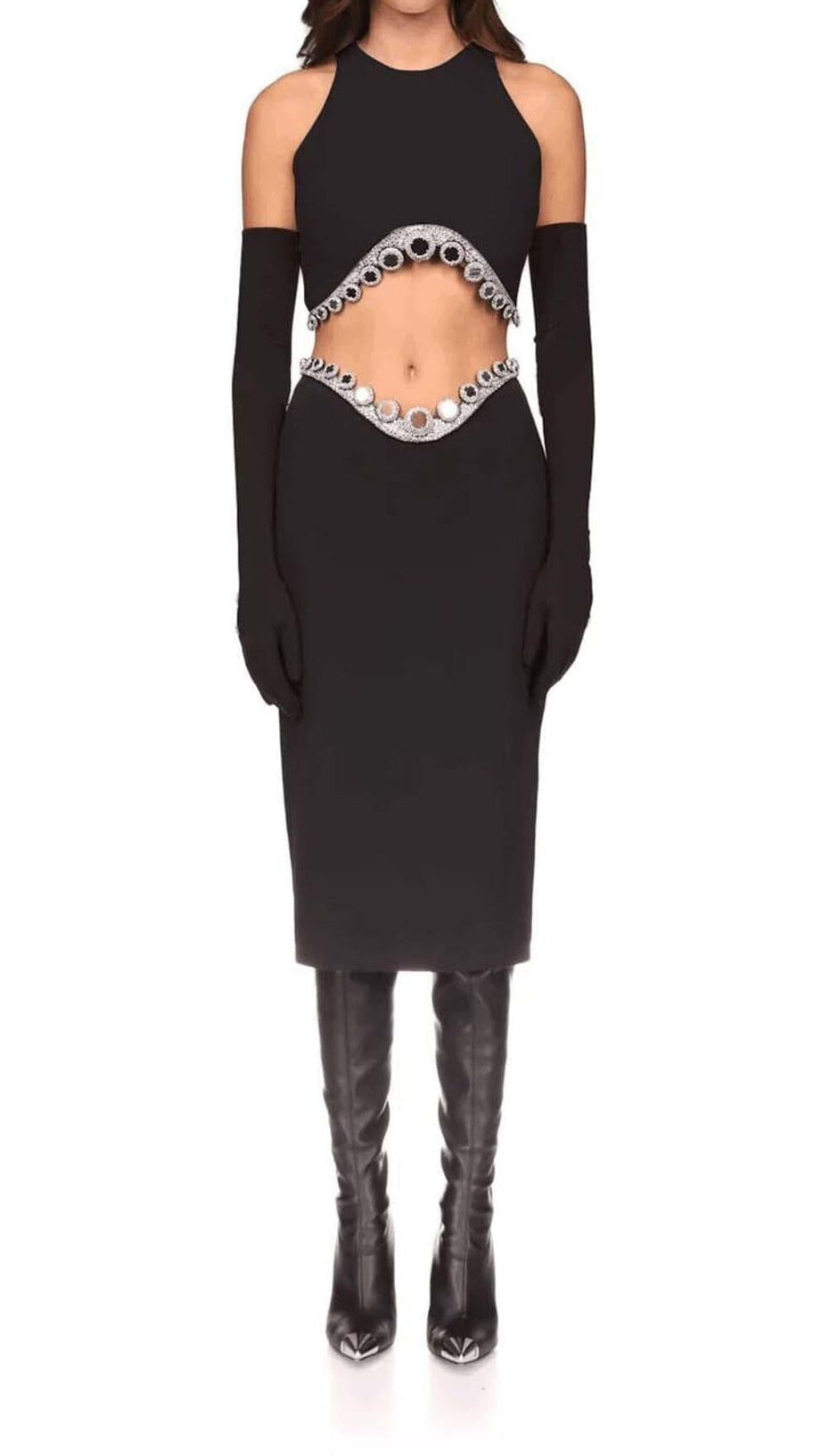 JEWELLED TENTACLE TWO PIECE SUIT IN BLACK