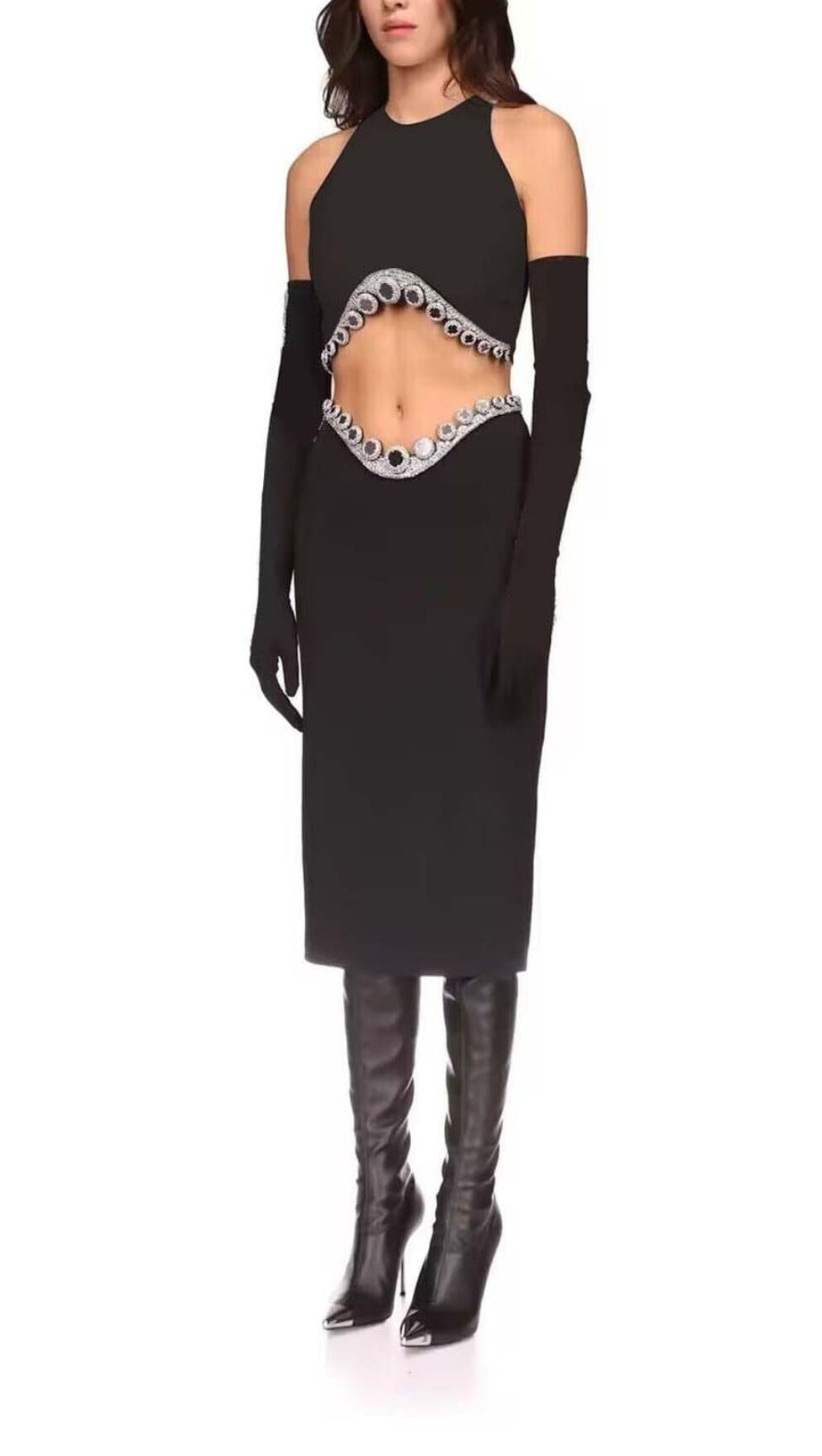 JEWELLED TENTACLE TWO PIECE SUIT IN BLACK