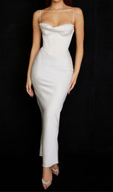 SATIN CORSET MAXI DRESS IN IVORY