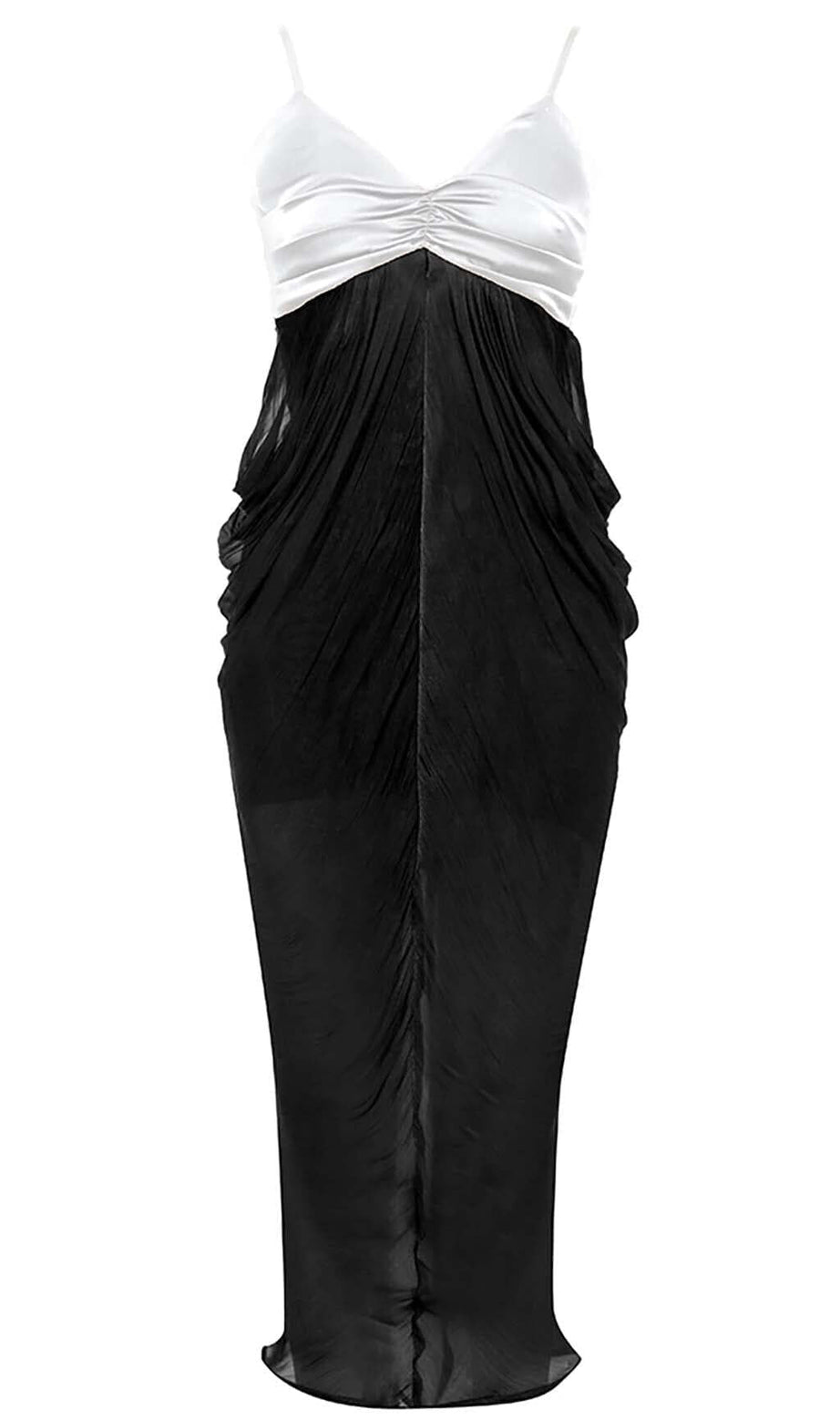 RUCHED STRAPPY MIDI DRESS IN BLACK