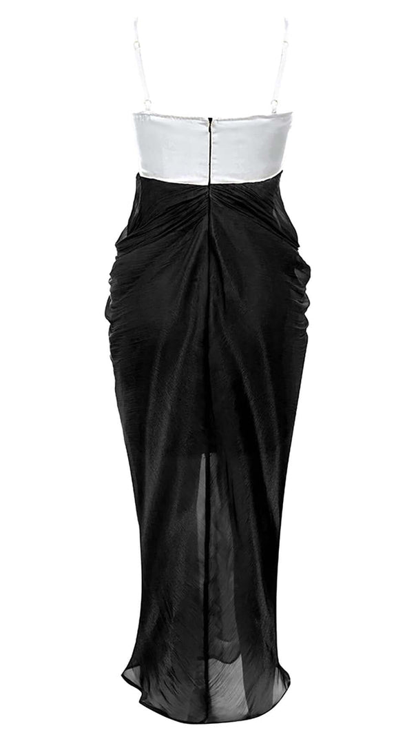 AIIZIE RUCHED STRAPPY MIDI DRESS IN BLACK - product image