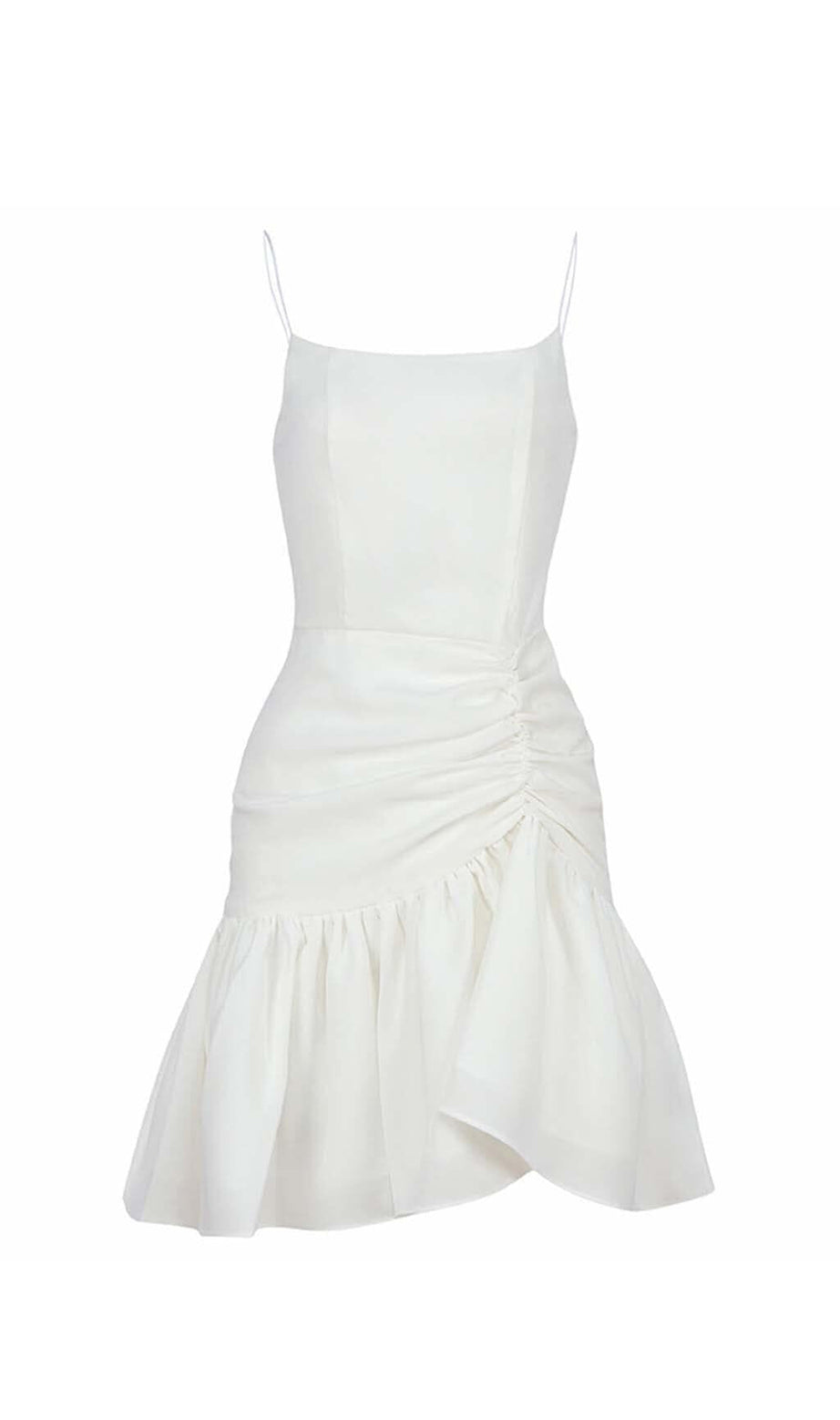 MINI ABITO CON SPALLINE E VOLANT BIANCO