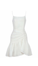 STRAPPY RUFFLED MINI DRESS IN WHITE