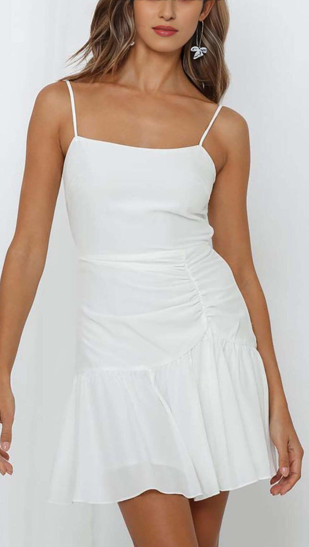AIIZIE STRAPPY RUFFLED MINI DRESS IN WHITE - product image