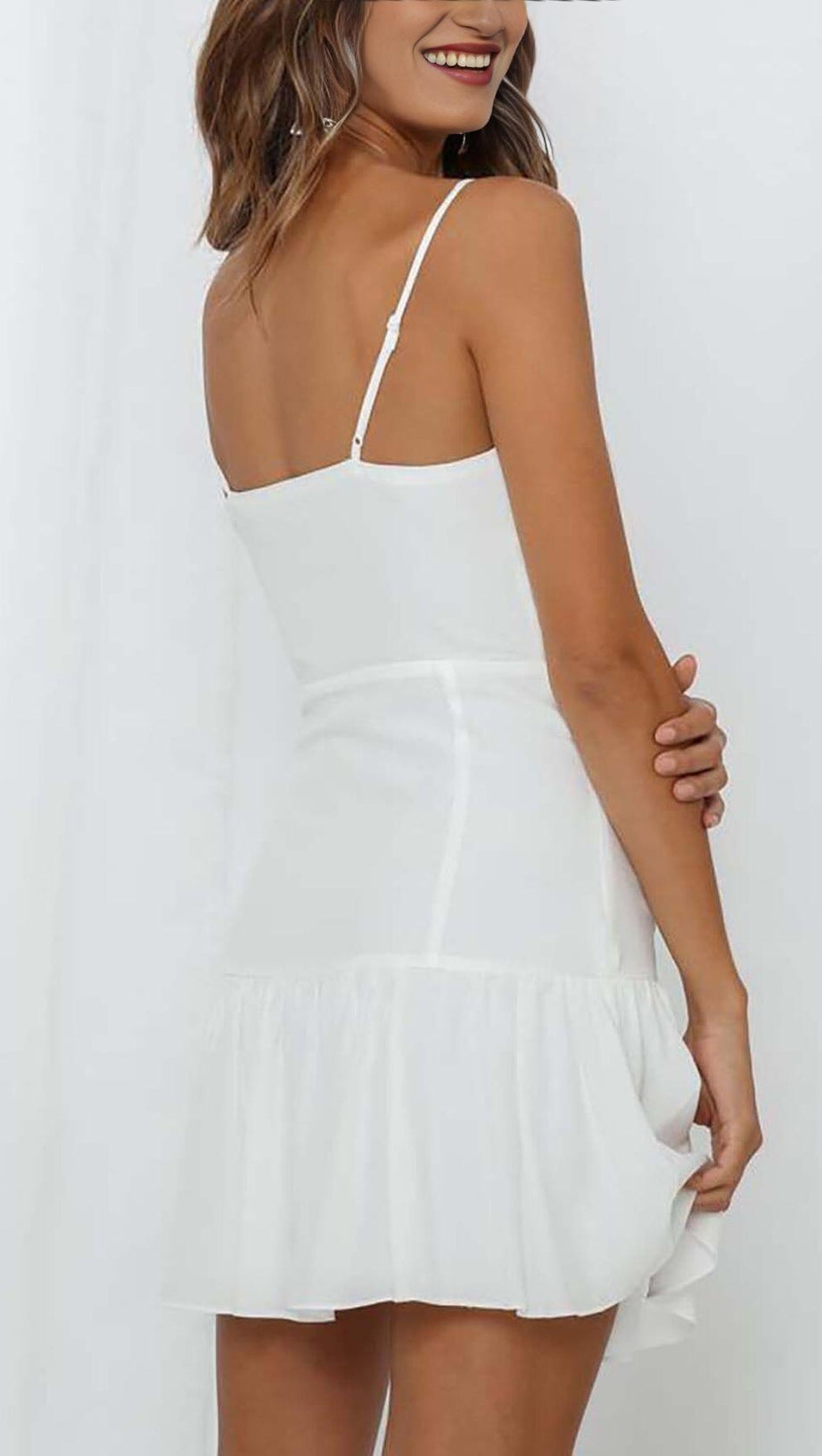 STRAPPY RUFFLED MINI DRESS IN WHITE
