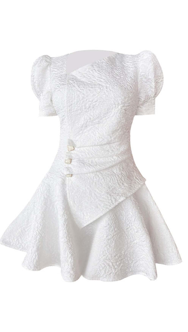 AIIZIE PUFFY SLEEVE BUTTON MINI DRESS IN WHITE - product image