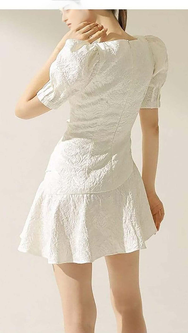 AIIZIE PUFFY SLEEVE BUTTON MINI DRESS IN WHITE - product image