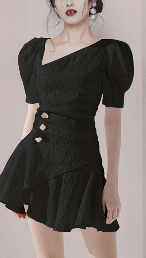 AIIZIE PUFFY SLEEVE BUTTON MINI DRESS IN WHITE - product image