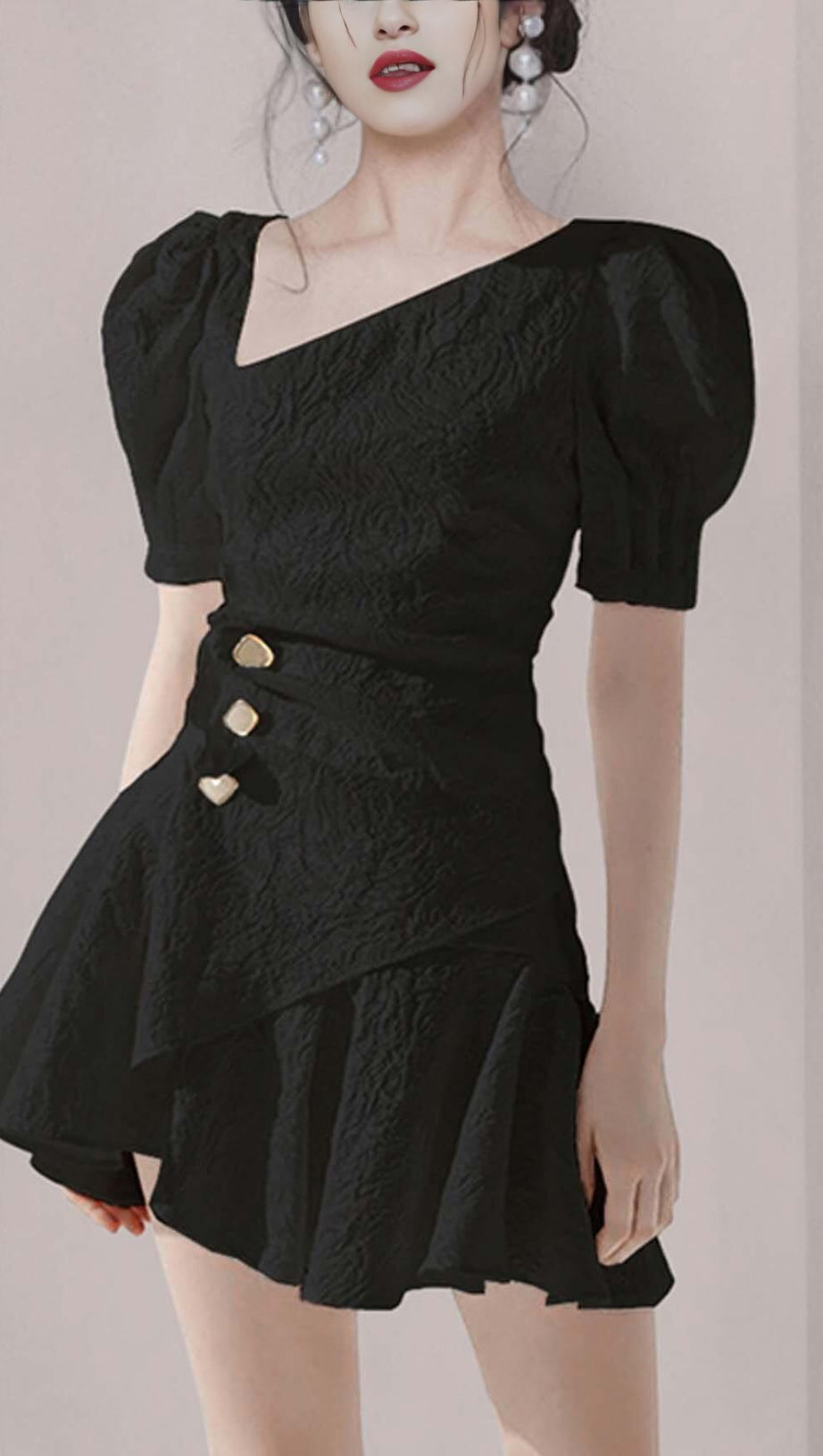 PUFFY SLEEVE BUTTON MINI DRESS IN WHITE