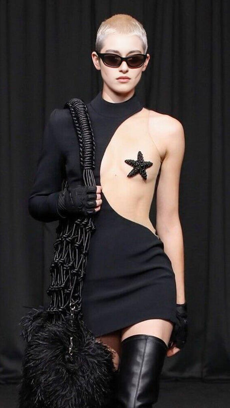 STARFISH EMBELLISHED MINI DRESS IN BLACK