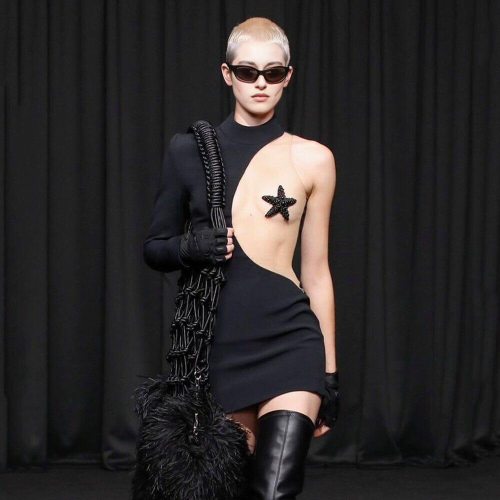 AIIZIE STARFISH EMBELLISHED MINI DRESS IN BLACK - product image