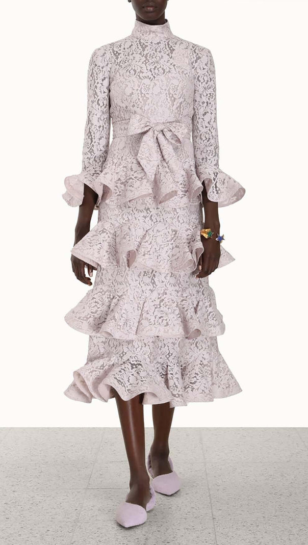 AIIZIE TIERED FLORAL-EMBROIDERED LACE MIDI DRESS - product image