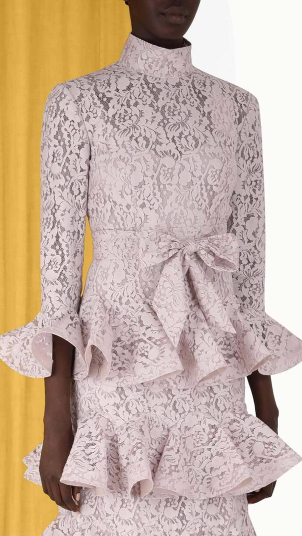 AIIZIE TIERED FLORAL-EMBROIDERED LACE MIDI DRESS - product image