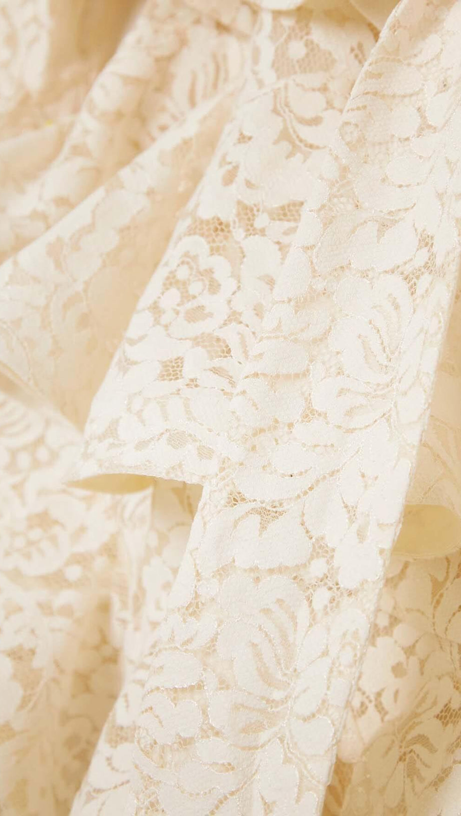 RUFFLED TIERED LACE MINI DRESS IN CREAM