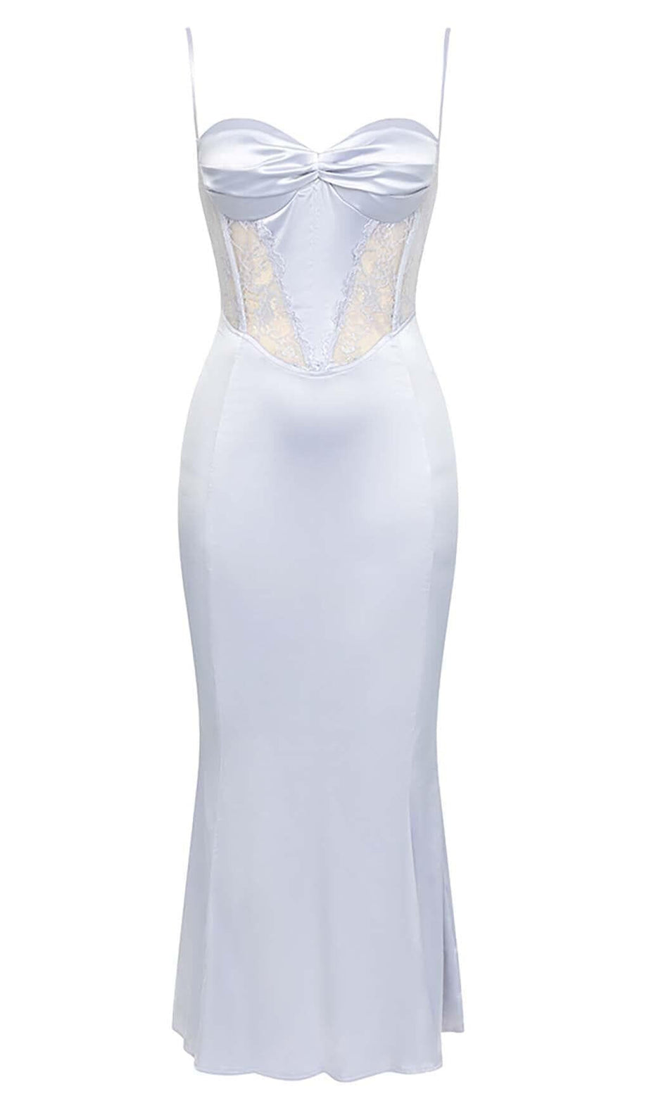 ABITO MIDI IN PIZZO CON CORSETTO E SPALLINE LILLA