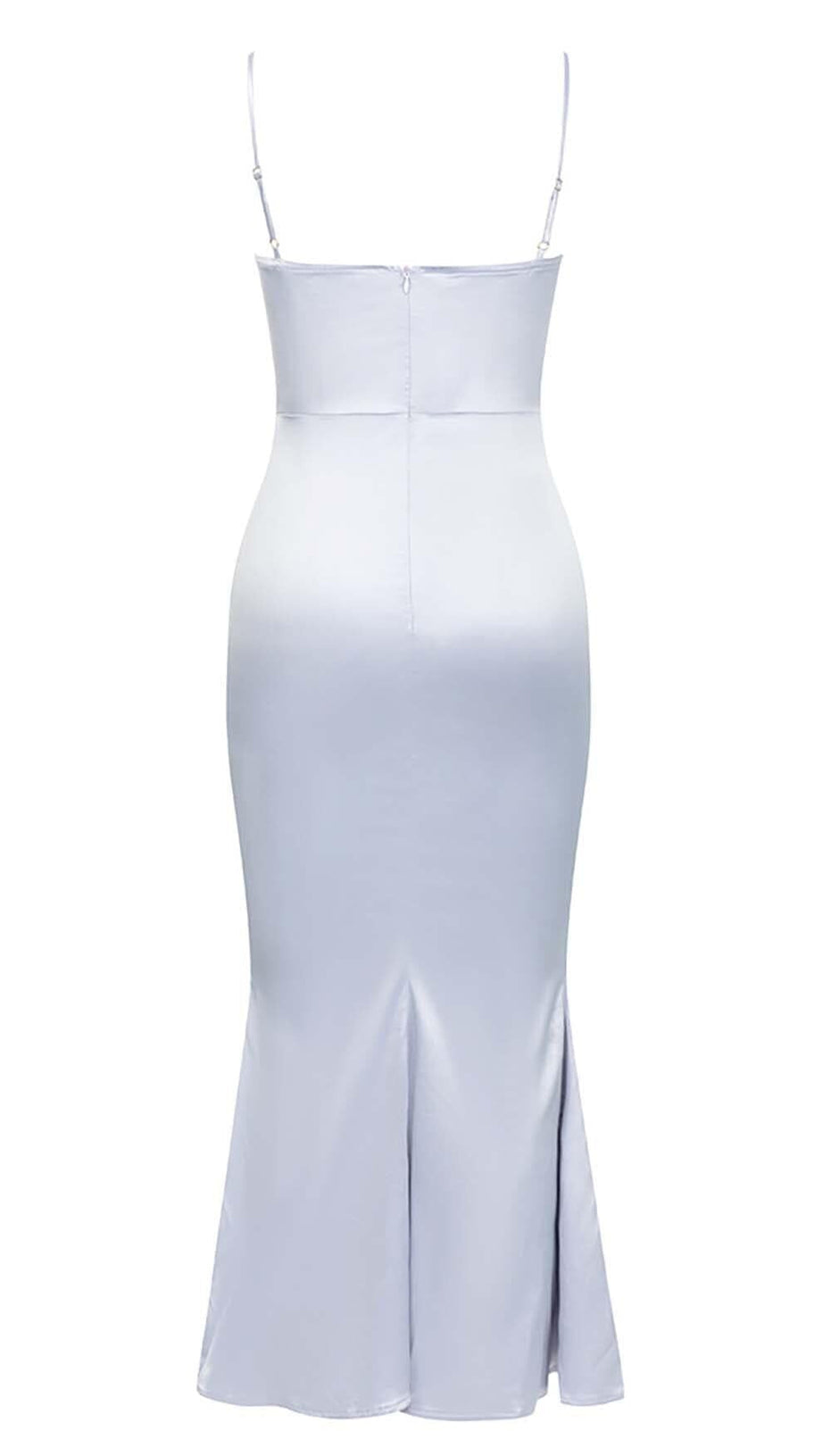 MIDIKLEID MIT TRÄGERN UND SPITZE IN FLIEDER