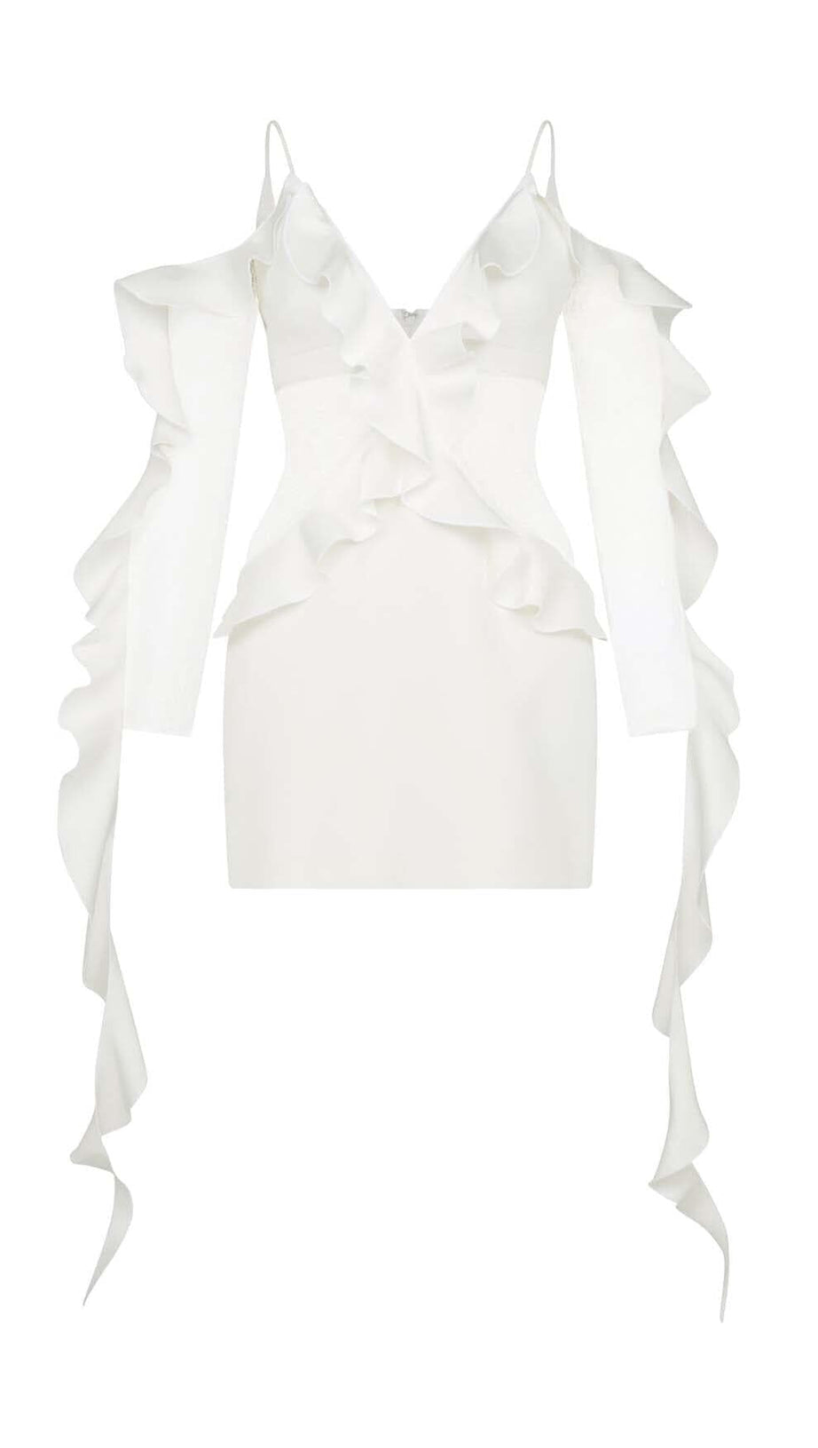 RUFFLED LACE MINI DRESS IN WHITE