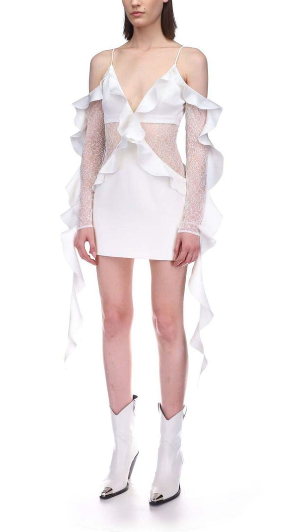 AIIZIE RUFFLED LACE MINI DRESS IN WHITE - product image