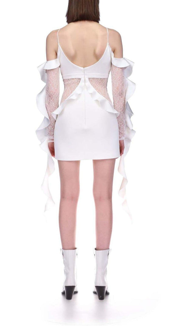 AIIZIE RUFFLED LACE MINI DRESS IN WHITE - product image