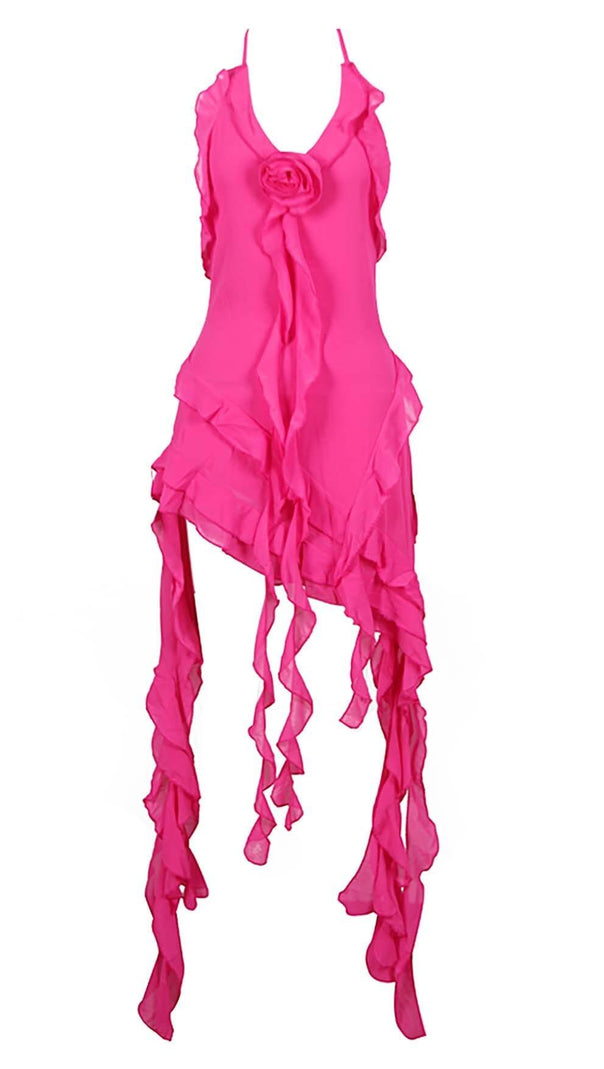 AIIZIE ROSE-EMBELLISHED RUFFLED MINI DRESS IN PINK - product image