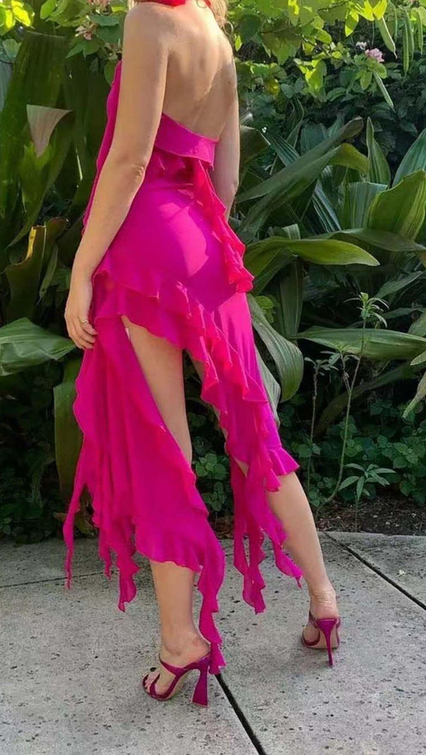 AIIZIE ROSE-EMBELLISHED RUFFLED MINI DRESS IN PINK - product image