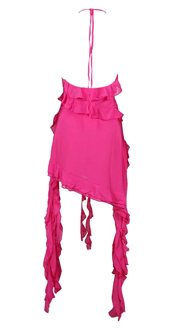 AIIZIE ROSE-EMBELLISHED RUFFLED MINI DRESS IN PINK - product image