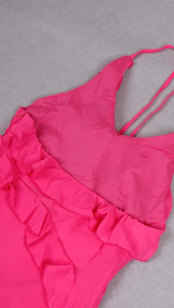 AIIZIE ROSE-EMBELLISHED RUFFLED MINI DRESS IN PINK - product image