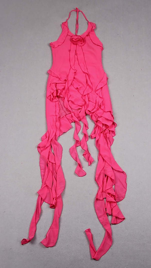 AIIZIE ROSE-EMBELLISHED RUFFLED MINI DRESS IN PINK - product image