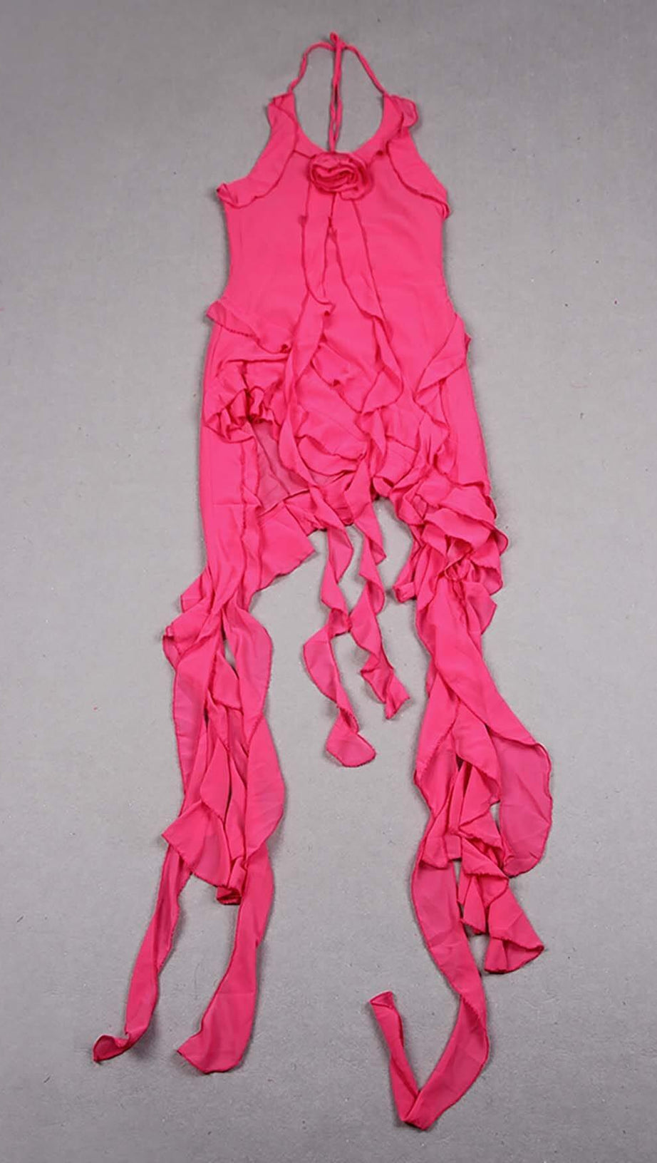 ROSE-EMBELLISHED RUFFLED MINI DRESS IN PINK