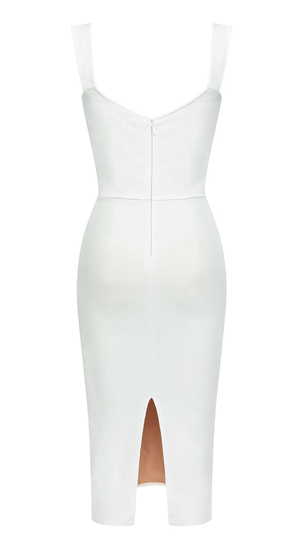AIIZIE RUCHED BUSTIER MESH MIDI DRESS IN WHITE - product image