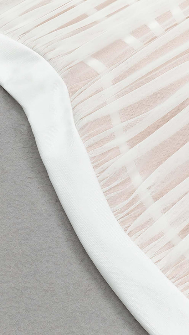 AIIZIE RUCHED BUSTIER MESH MIDI DRESS IN WHITE - product image